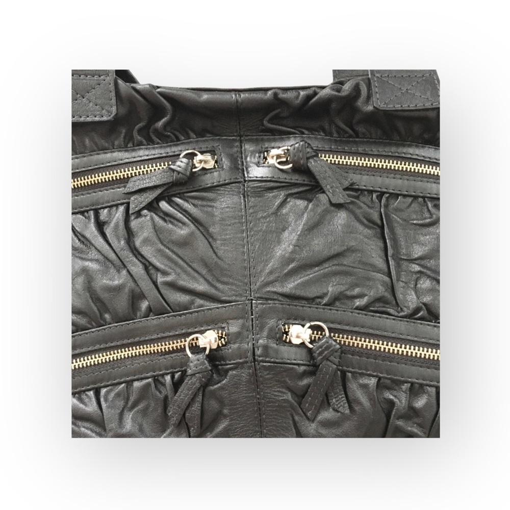 new Maria Bonita Extra ༄ Zip Pockets Leather Travel Bag ༄ Black Metallic Sheen - Picture 10 of 16